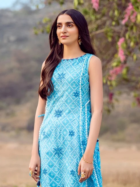 EWU22V1-23547 Unstitched Blue Embroidered Lawn 1 Piece